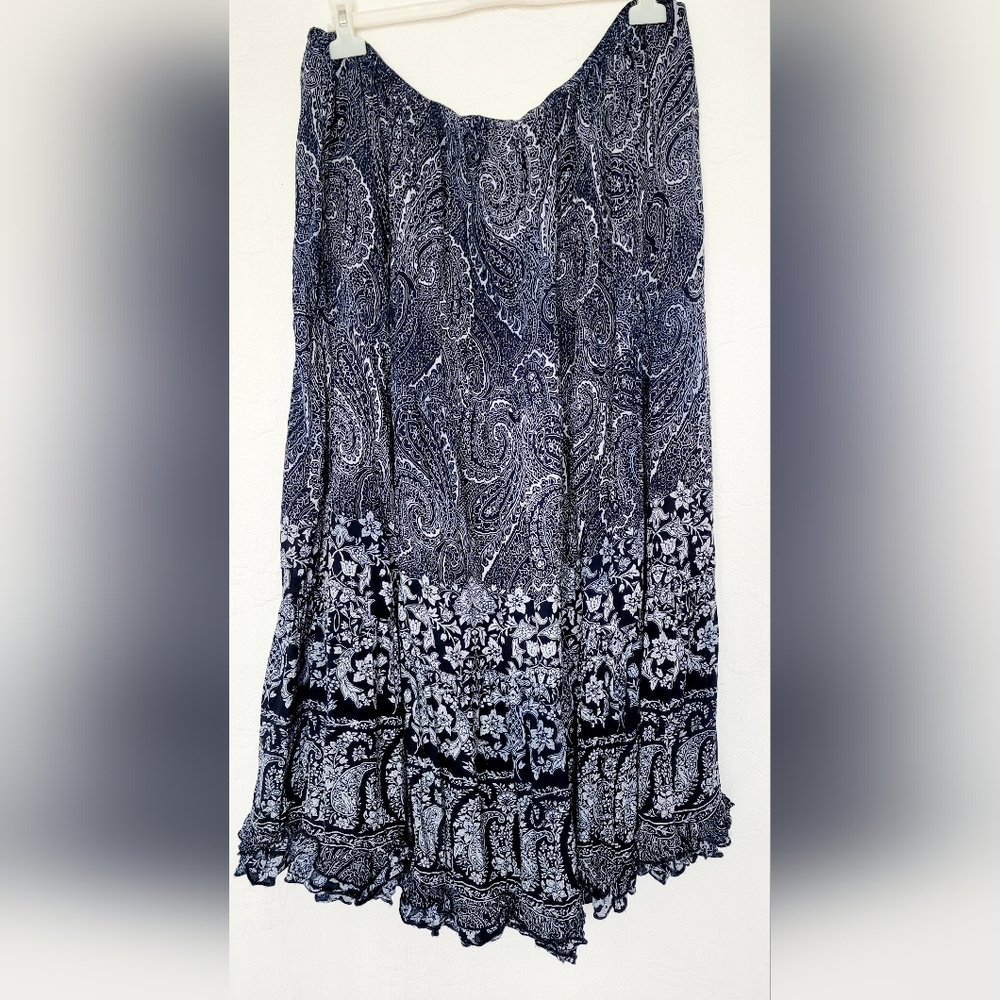 Roz&Ali Women's Plus Size 100%Rayon Maxi Skirt Crinkle Ruffle Pull On Blue 2X - Picture 12 of 12
